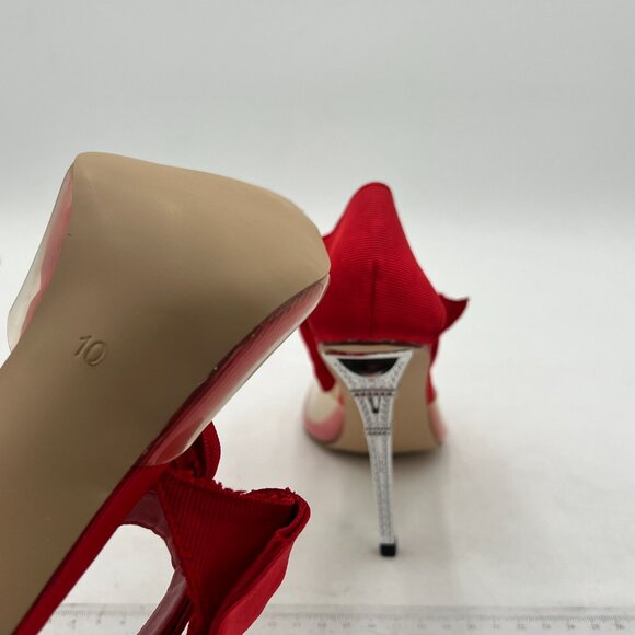 Red Transparent Bow Pointed Toe High Heel Ankle Strap D'Orsay Party Pumps - Picture 5 of 6